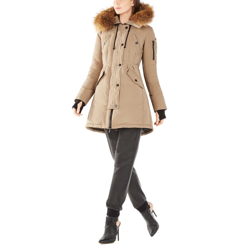 BCBGMaxAzria Puffer Coat with Real Fur Trim Hood - S